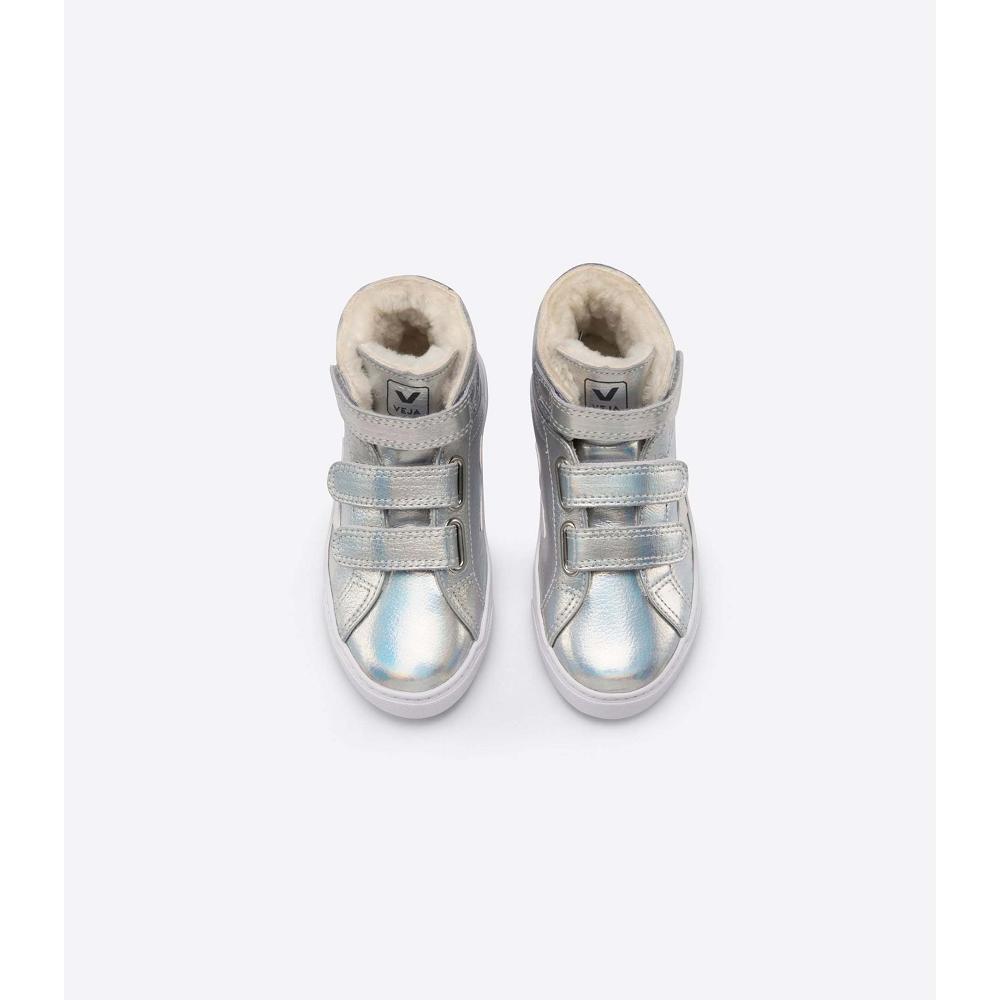 Veja ESPLAR MID FURED LEATHER Hoog Kinderen Silver/White | NL 693CTV